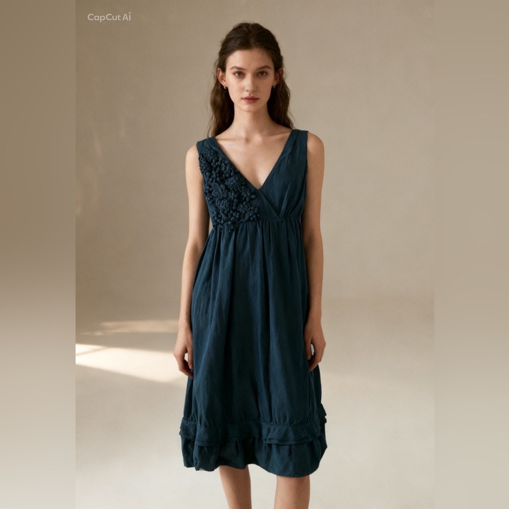 Marni navy blue cotton low cut dress with pockets size 38